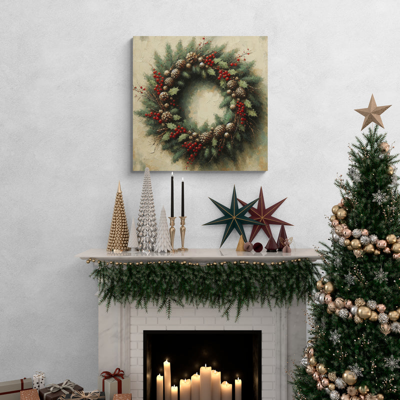 Rustic Christmas Wreath Canvas
