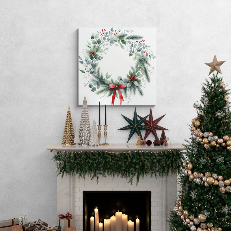 Watercolor Christmas Wreath Canvas