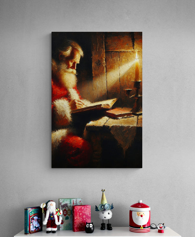 Santa Reading by Candlelight Canvas