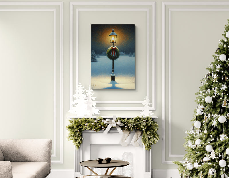 Christmas Lamp in the Snowy Night Canvas