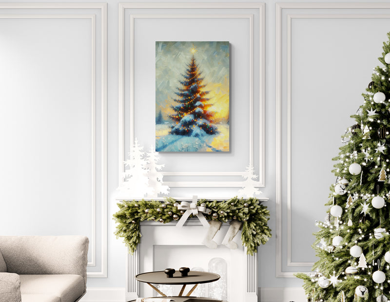 Glowing Christmas Tree at Night Canvas