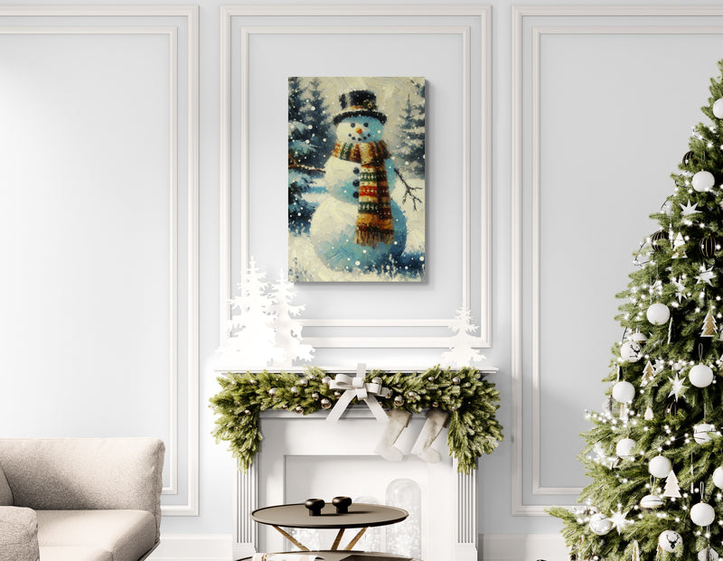 Snowman in Winter Field Canvas