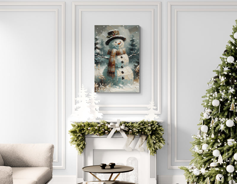 Rustic Snowman in Winter Field Canvas