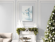 Snowman in a Winter Field Watercolor Canvas