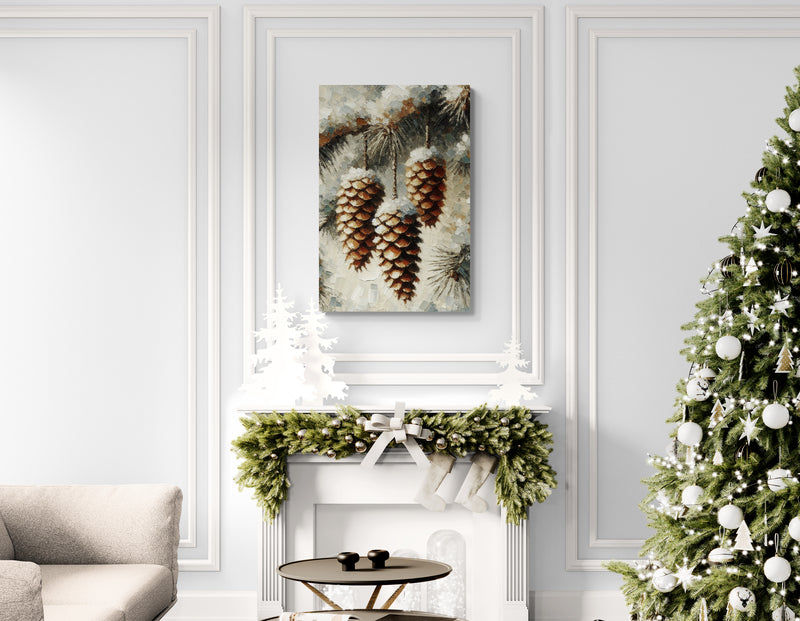 Snowy Pinecones Canvas