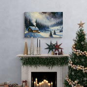 Cozy Cabin Winter Night Canvas