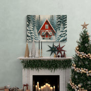 Red Cabin in Winter Forest Canvas