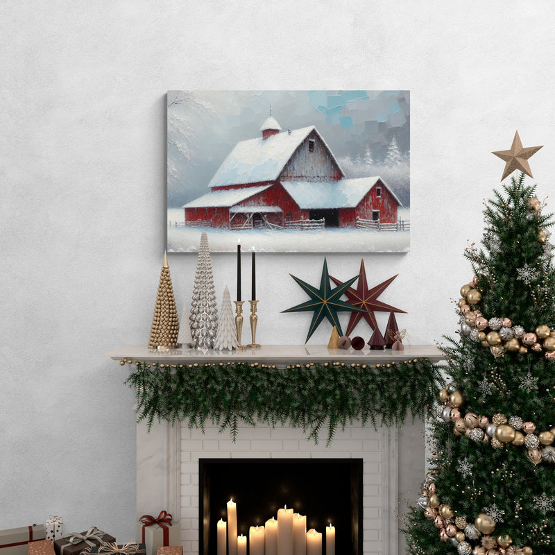Snowy Christmas Barn Canvas