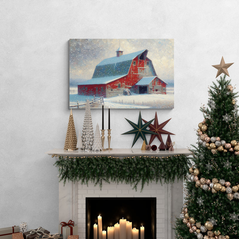 Red Barn in Snowfall Canvas