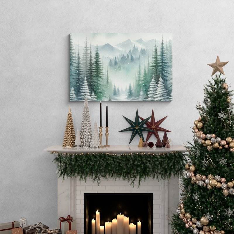 Winter Pines and Mountain Valley Canvas