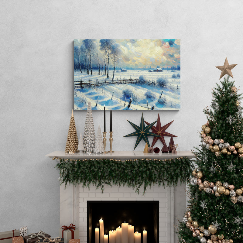 Snowbound Farmland Canvas