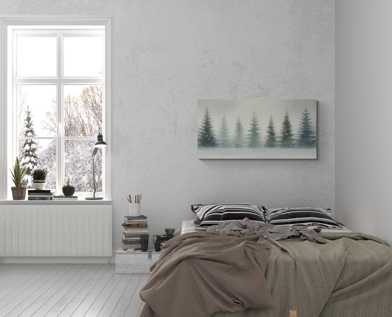 Snow-Laden Pines Watercolor Canvas