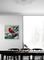 Cardinal on a Snowy Pine Canvas