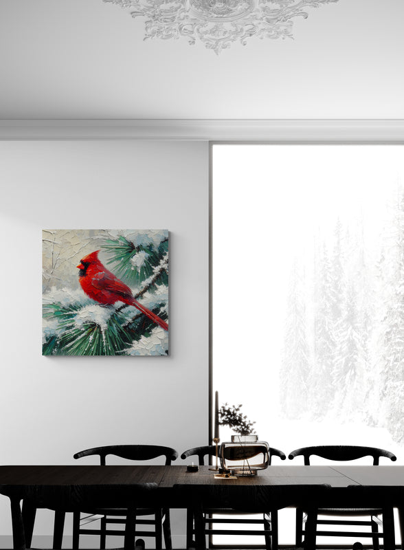 Cardinal on a Snowy Pine Canvas
