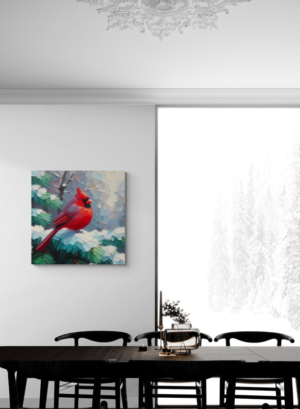Cardinal in Winter Pines Canvas