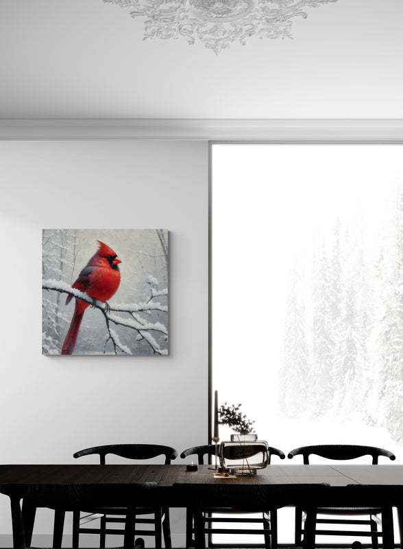 Cardinal in Winter Impressionist Canvas