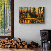 Lakeside Cabin Sunset Canvas