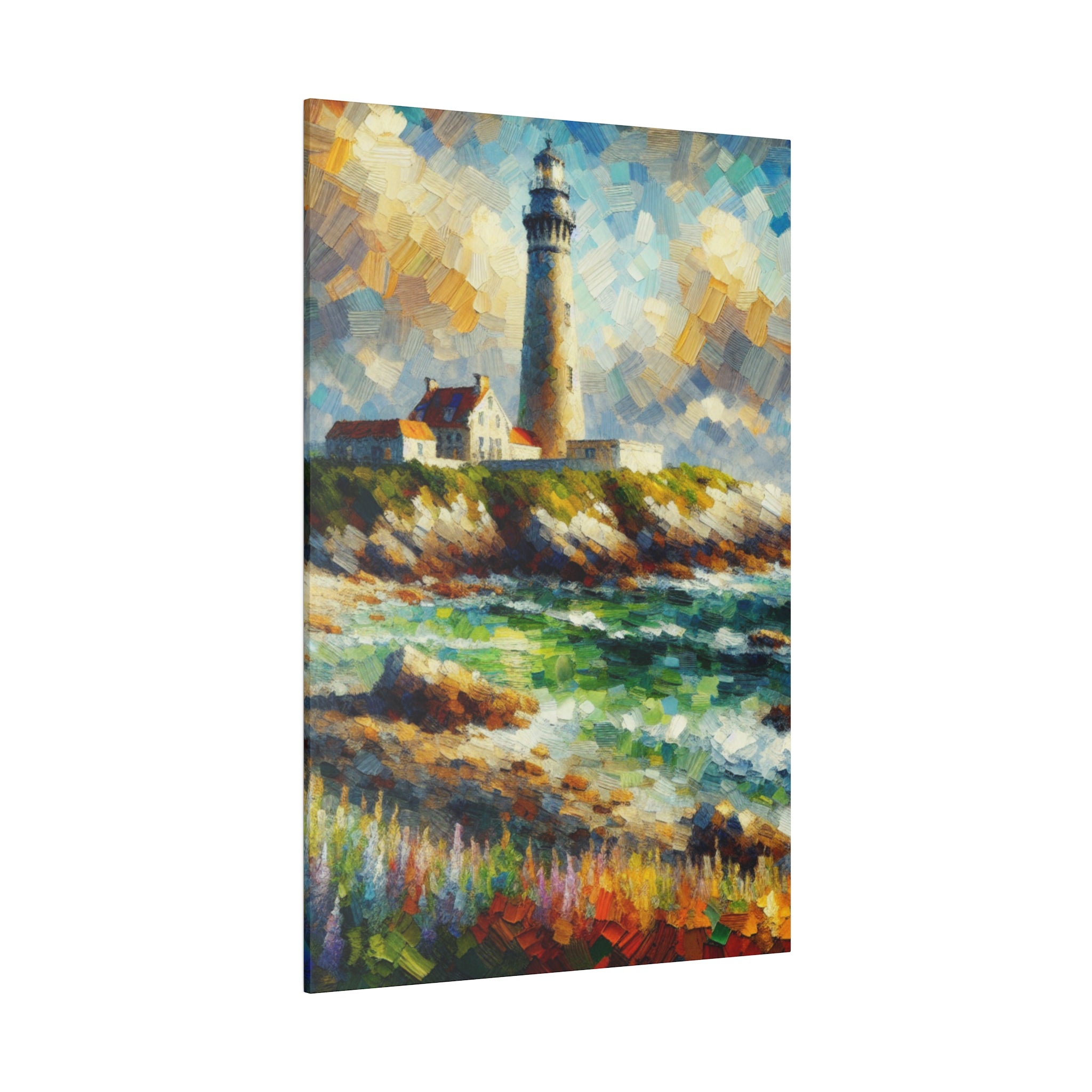 Beacon Brushstrokes Coastal Wall Art Lighthouse Painting Canvas