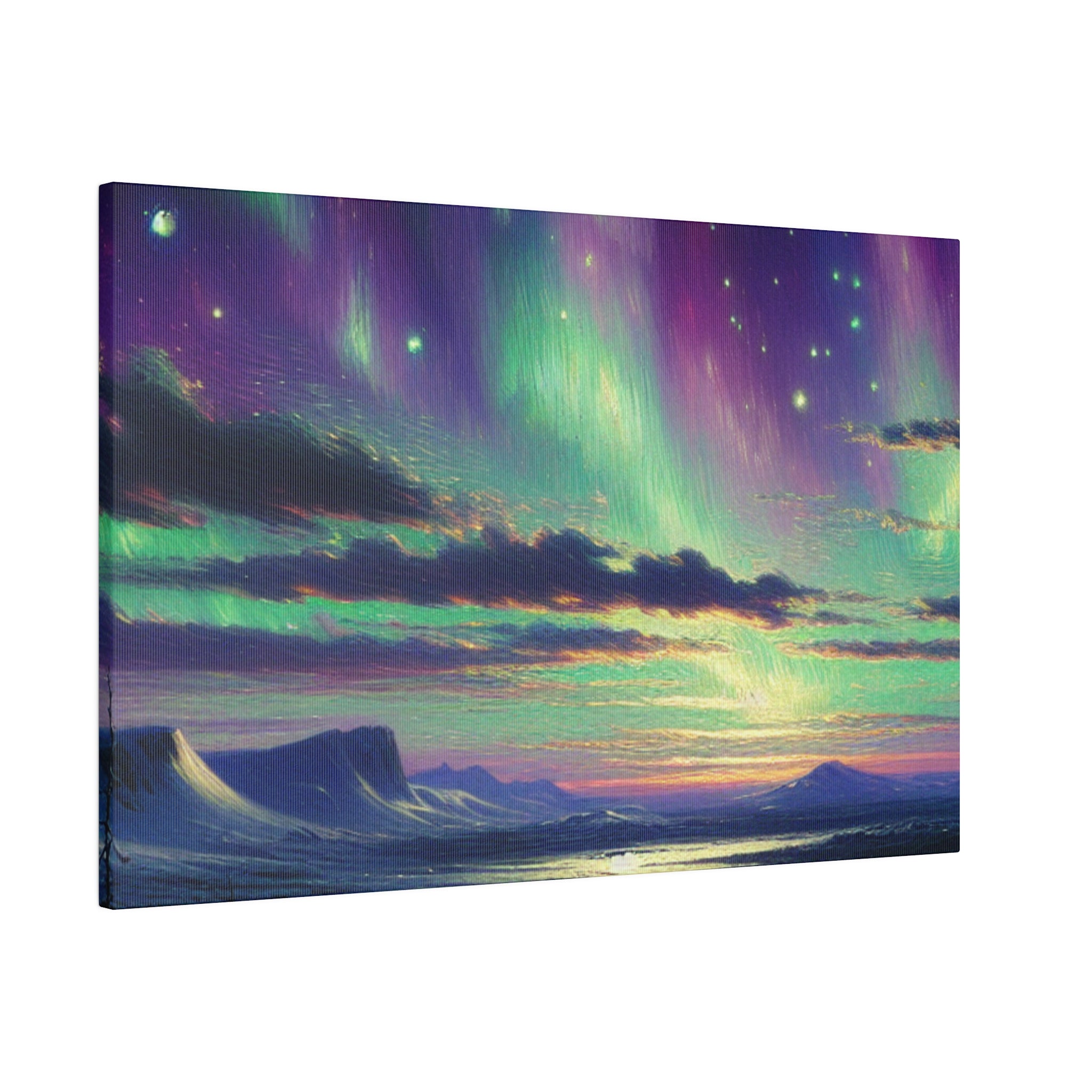 Northern Lights Painting | Aurora Ice Caps Scene | Winter Artwork Canvas