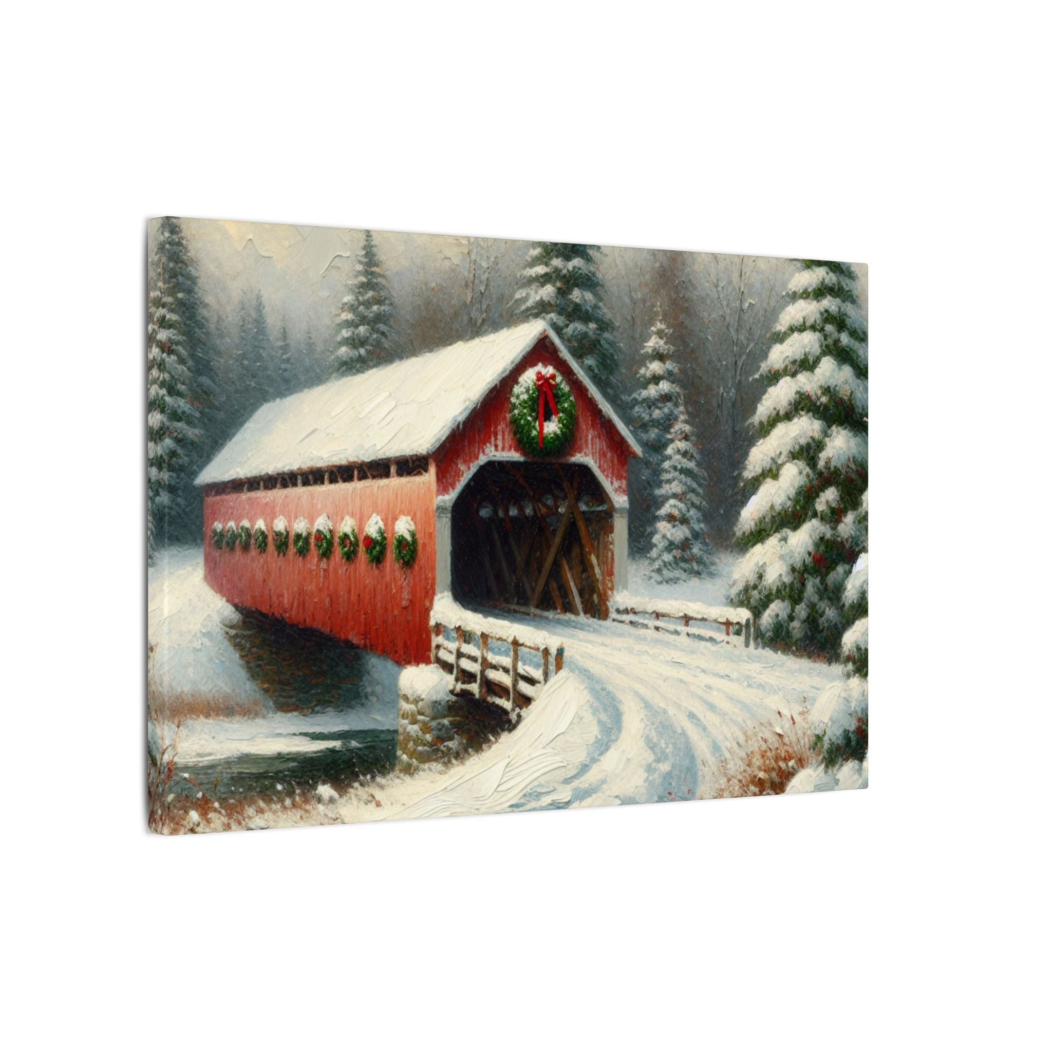 Red Christmas Bridge Canvas