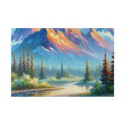 Majestic Peaks River Mountain Landscape Painting Canvas