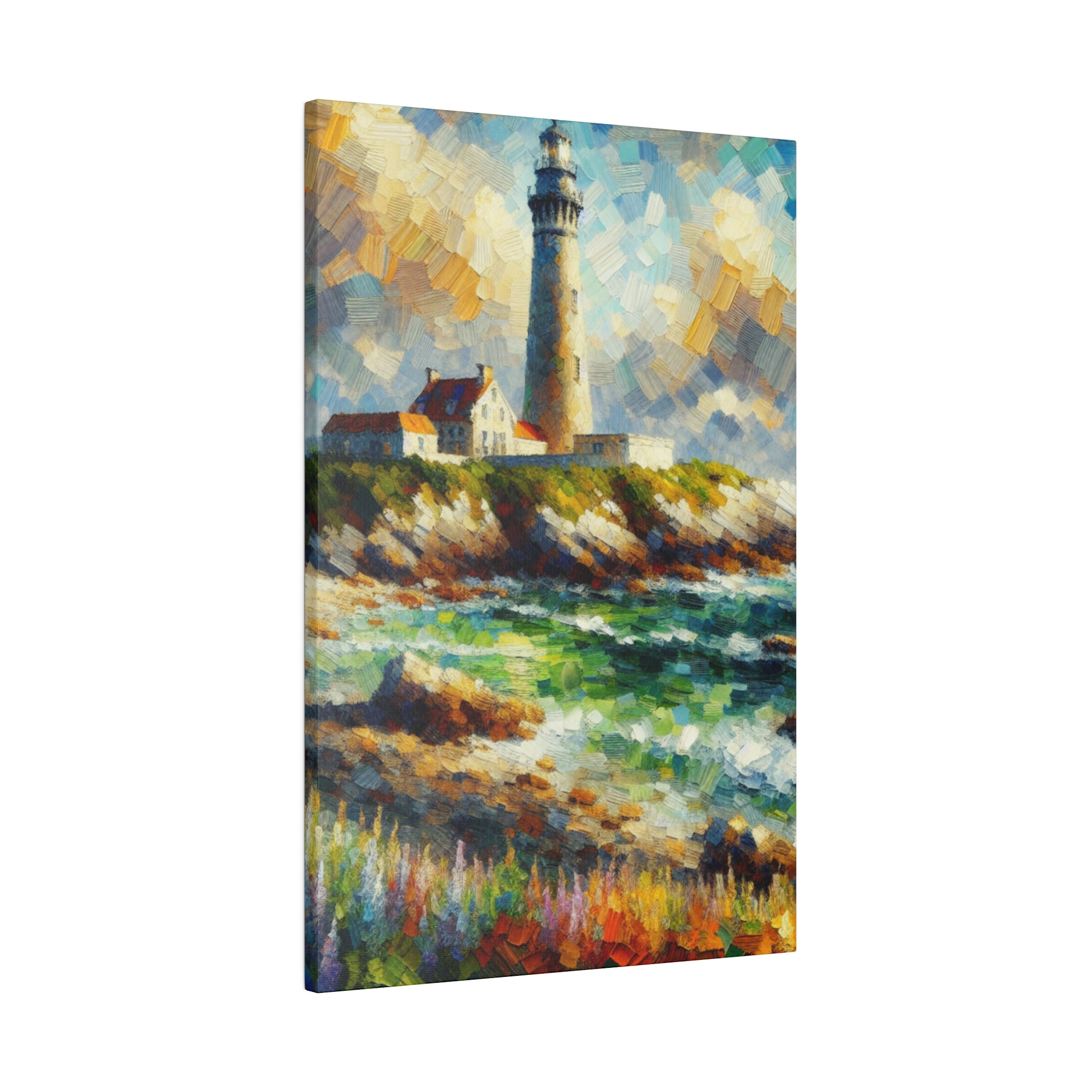 Beacon Brushstrokes Coastal Wall Art Lighthouse Painting Canvas