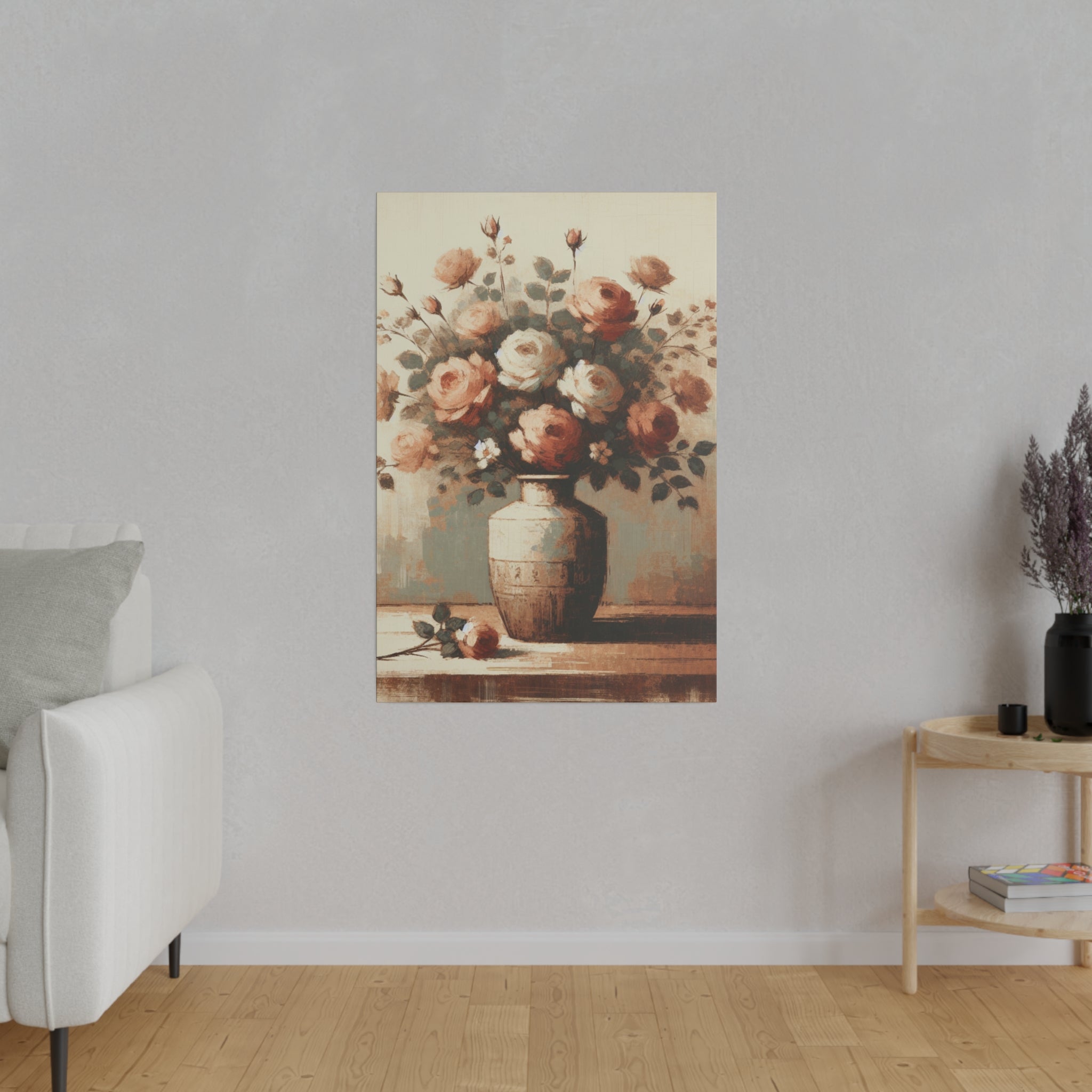 Blossom Pastels Roses Flowers In Vase Painting Canvas