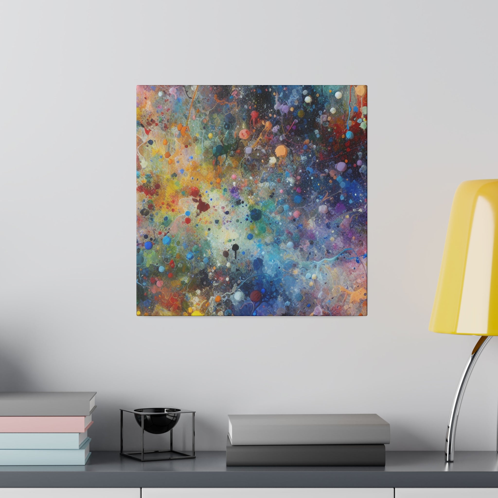 Abstract Yellow Blue Purple Splatter Paint Abstract Modern Art Canvas