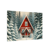 Red Cabin in Winter Forest Canvas