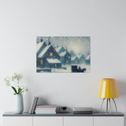 Snowy Village Snowscape Expressionist Artwork Winter Painting Canvas