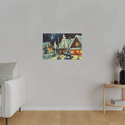 Warm Cabin Village Snowscape Winter Painting Canvas