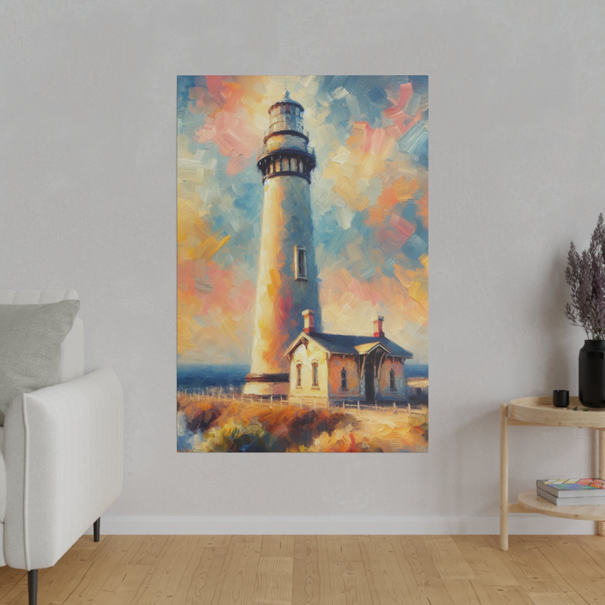 Luminated Beacon Coastal Wall Art Lighthouse Painting Canvas