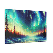 Northern Lights Painting | Northern Forest Sky Scene | Winter Artwork Canvas