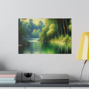 Lush Green Ensconced Lake Painting Canvas