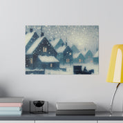 Snowy Village Snowscape Expressionist Artwork Winter Painting Canvas