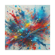 Bold Blue and Vibrant Red Splatter Explosion Abstract Wall Art Canvas