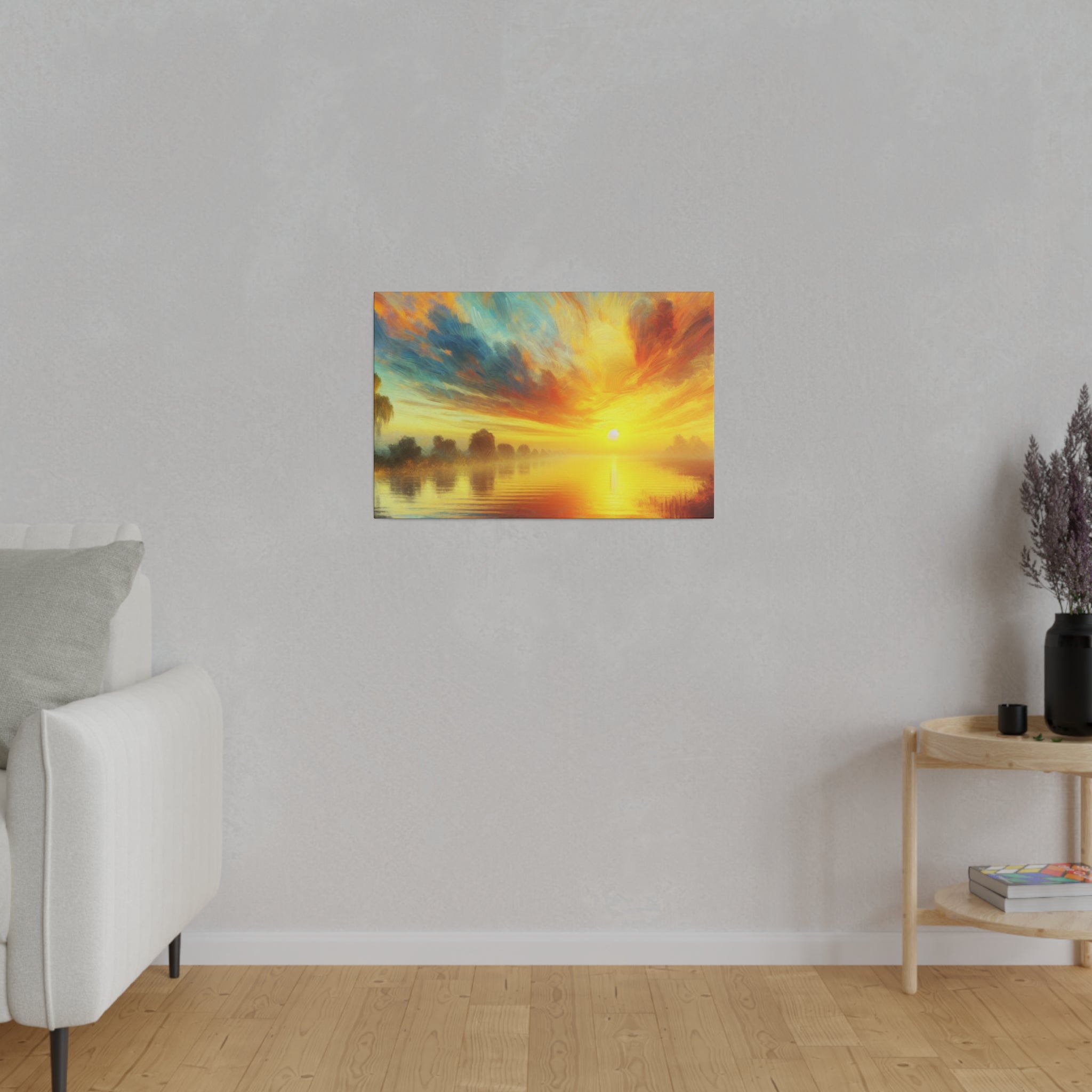 Tranquil Water Nature Sunrise Painting Canvas