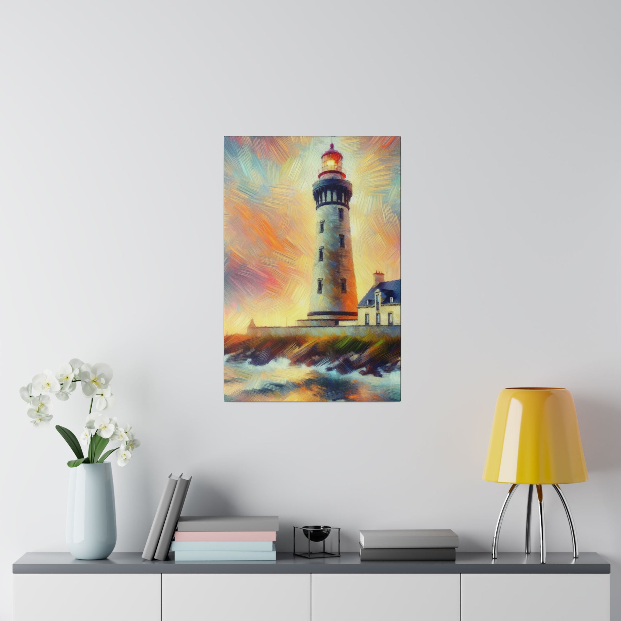 Luminous Beacon Coastal Wall Art Lighthouse Painting Canvas