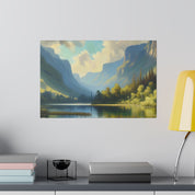 Serene Mountainous Still Water Lake Painting Canvas