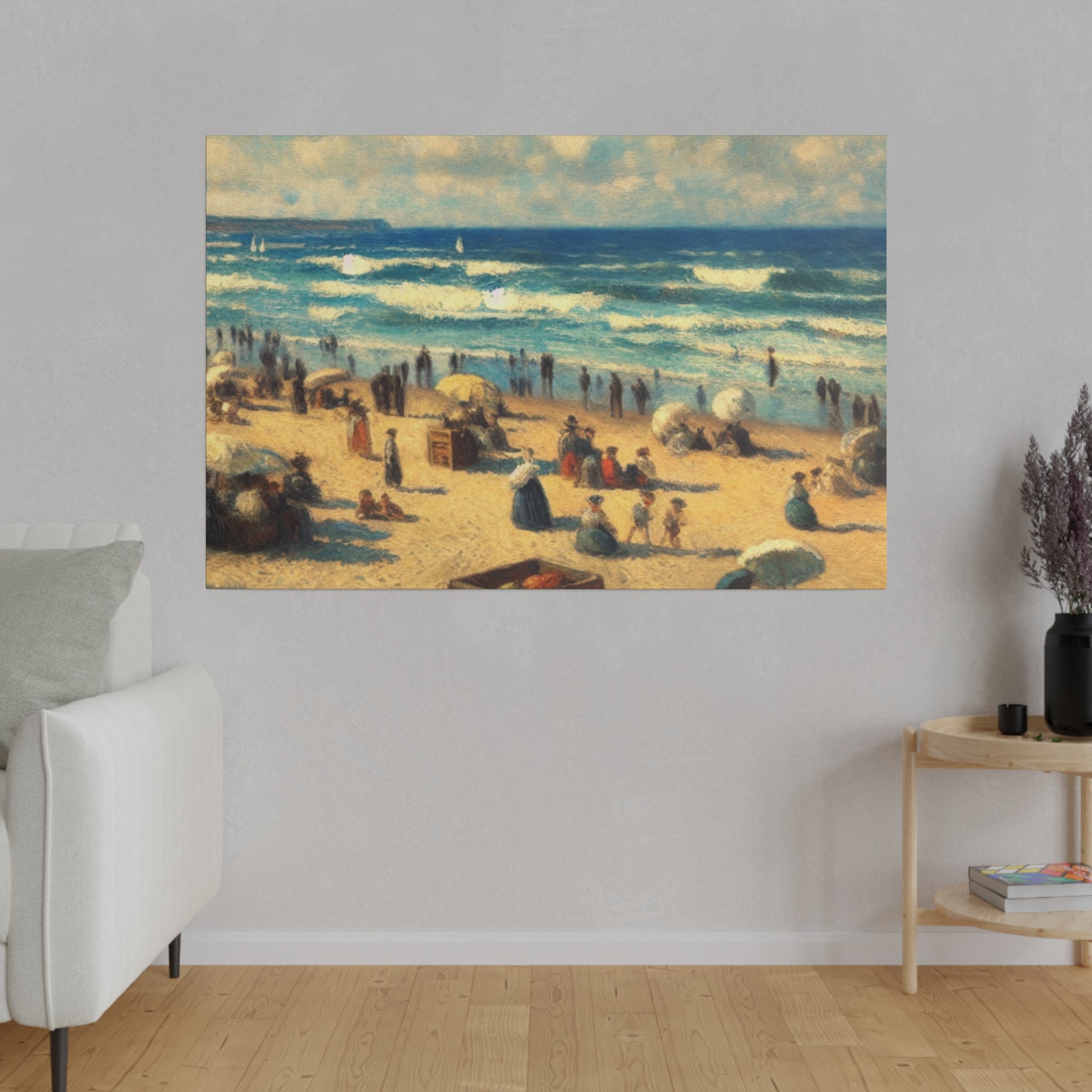 Old School Family Day Beach Painting Canvas