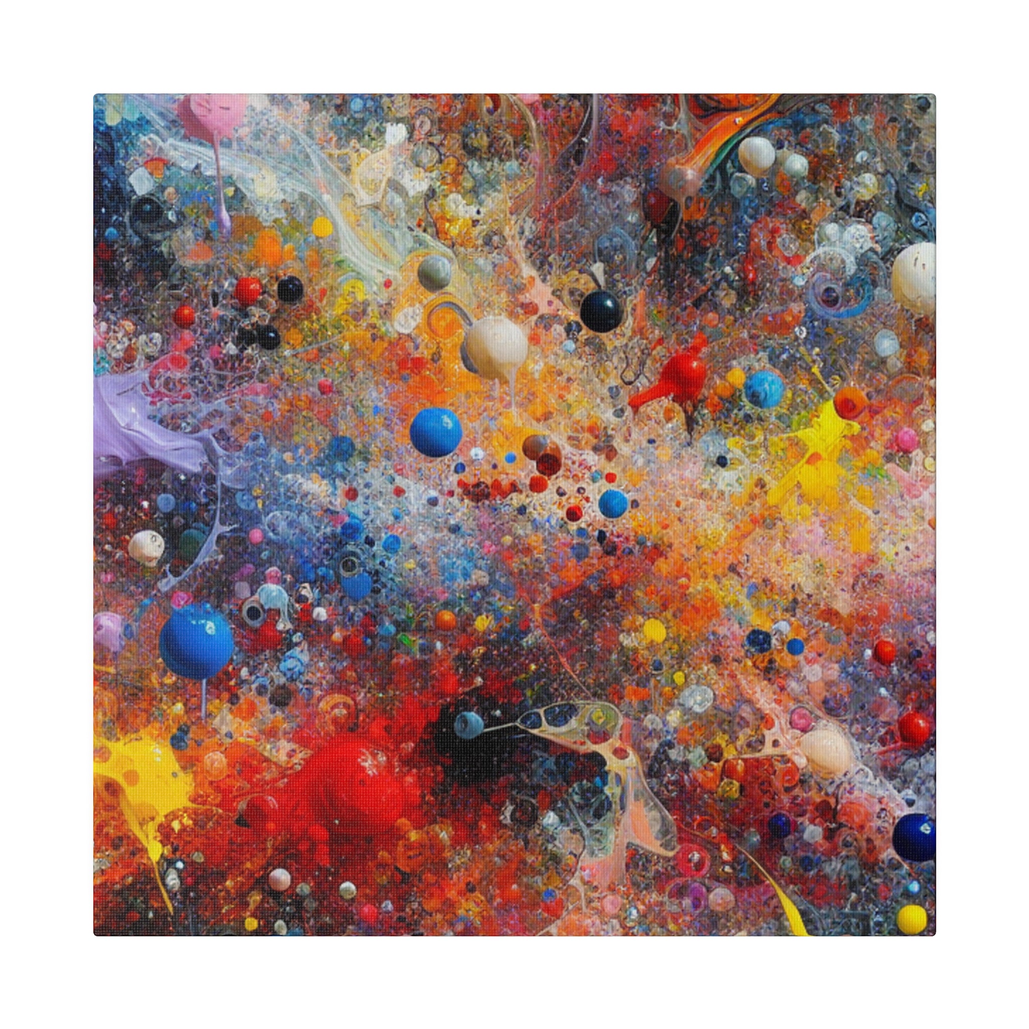 Vibrant Multicolor Blue, Red, Yellow, Green Splatter Painting Canvas