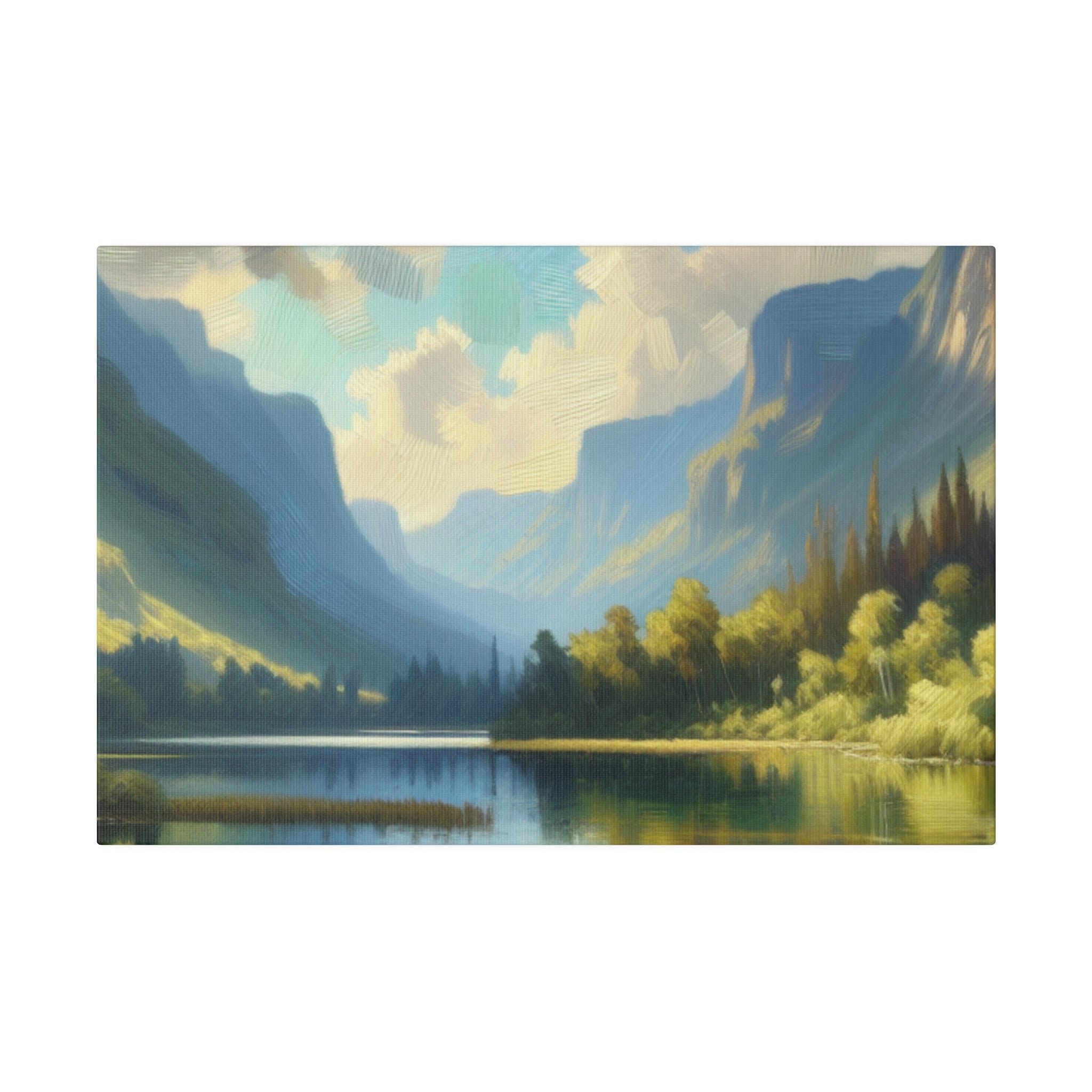 Serene Mountainous Still Water Lake Painting Canvas