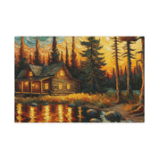 Lakeside Cabin Sunset Canvas