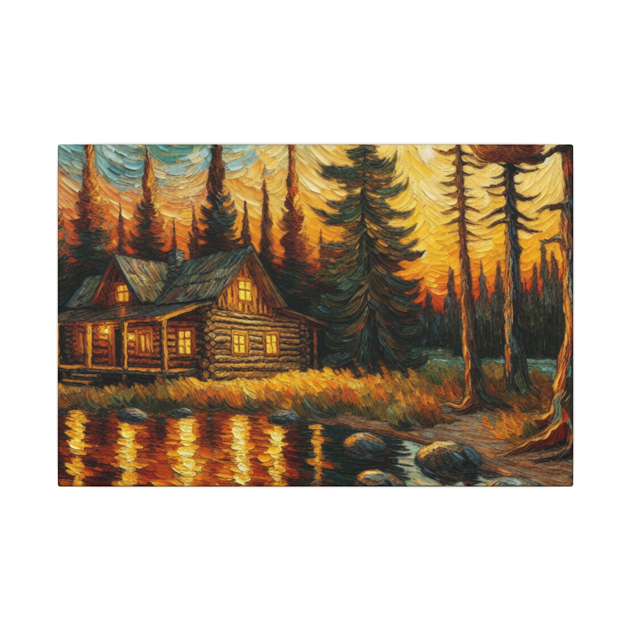 Lakeside Cabin Sunset Canvas