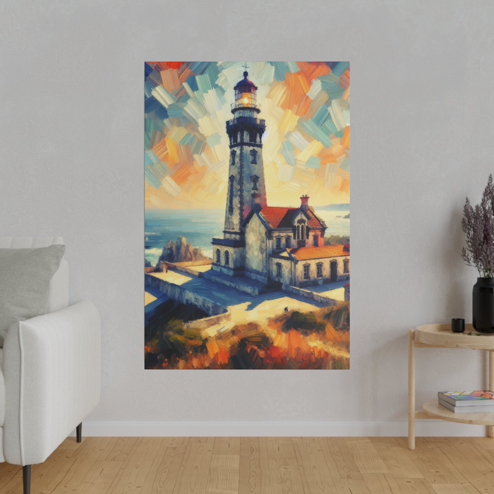 Luminous Beacon Of Light Coastal Wall Art Lighthouse Painting Canvas