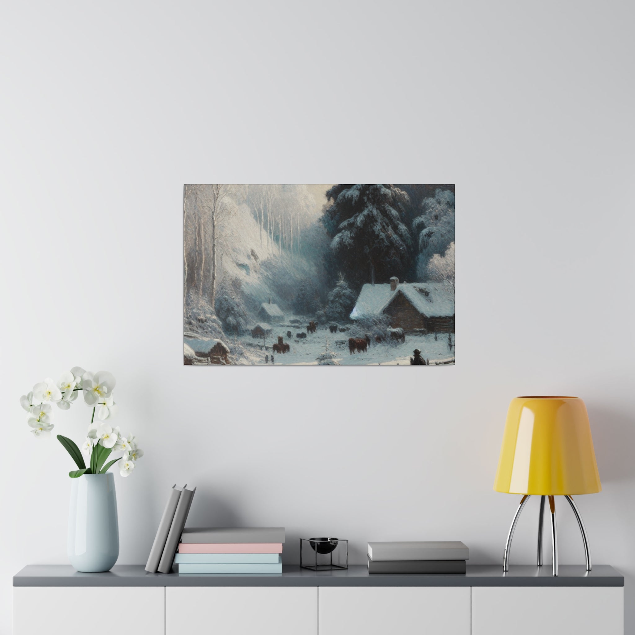 Remote Farm Village Snowscape Winter Painting Canvas