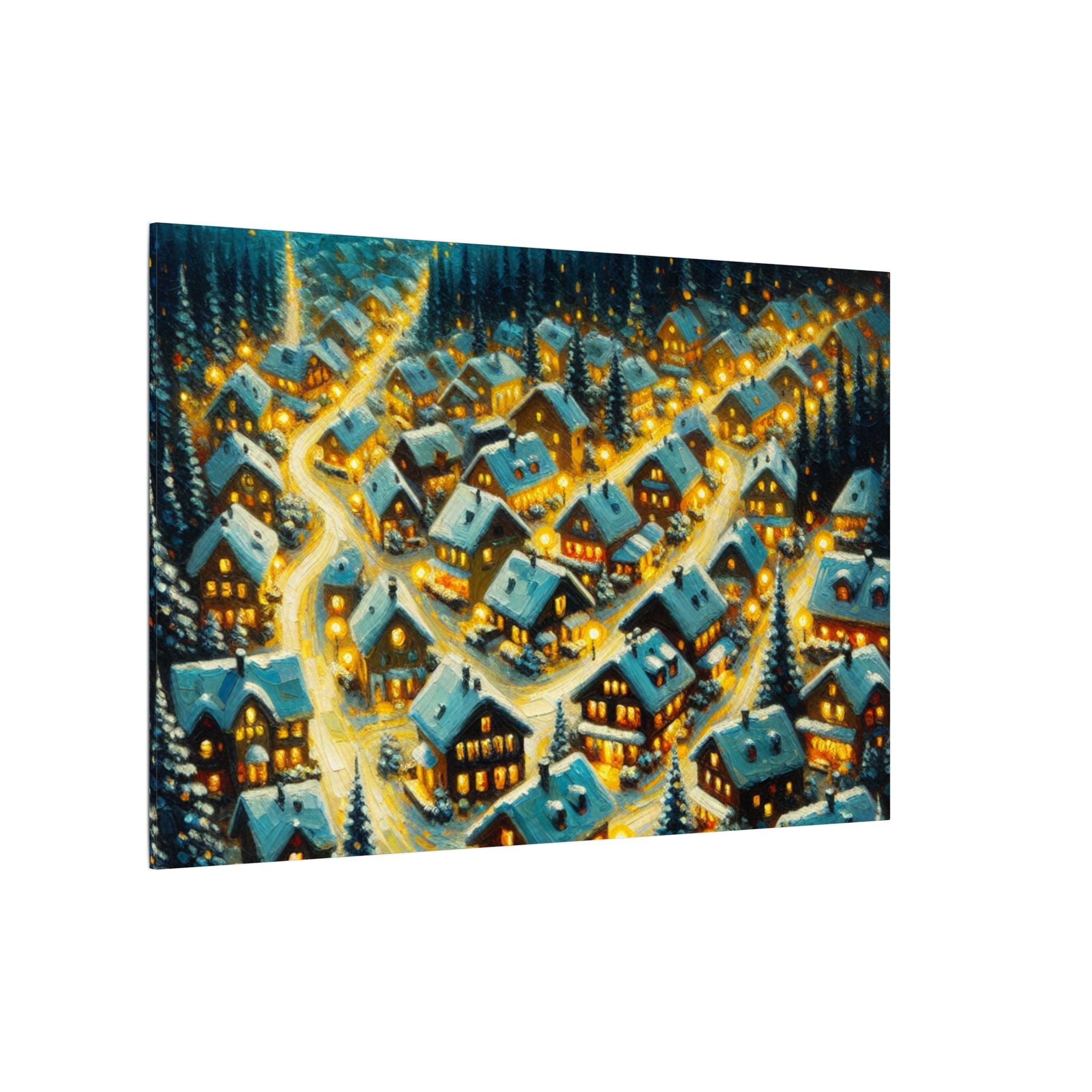 Snowy Aerial Village Christmas Canvas