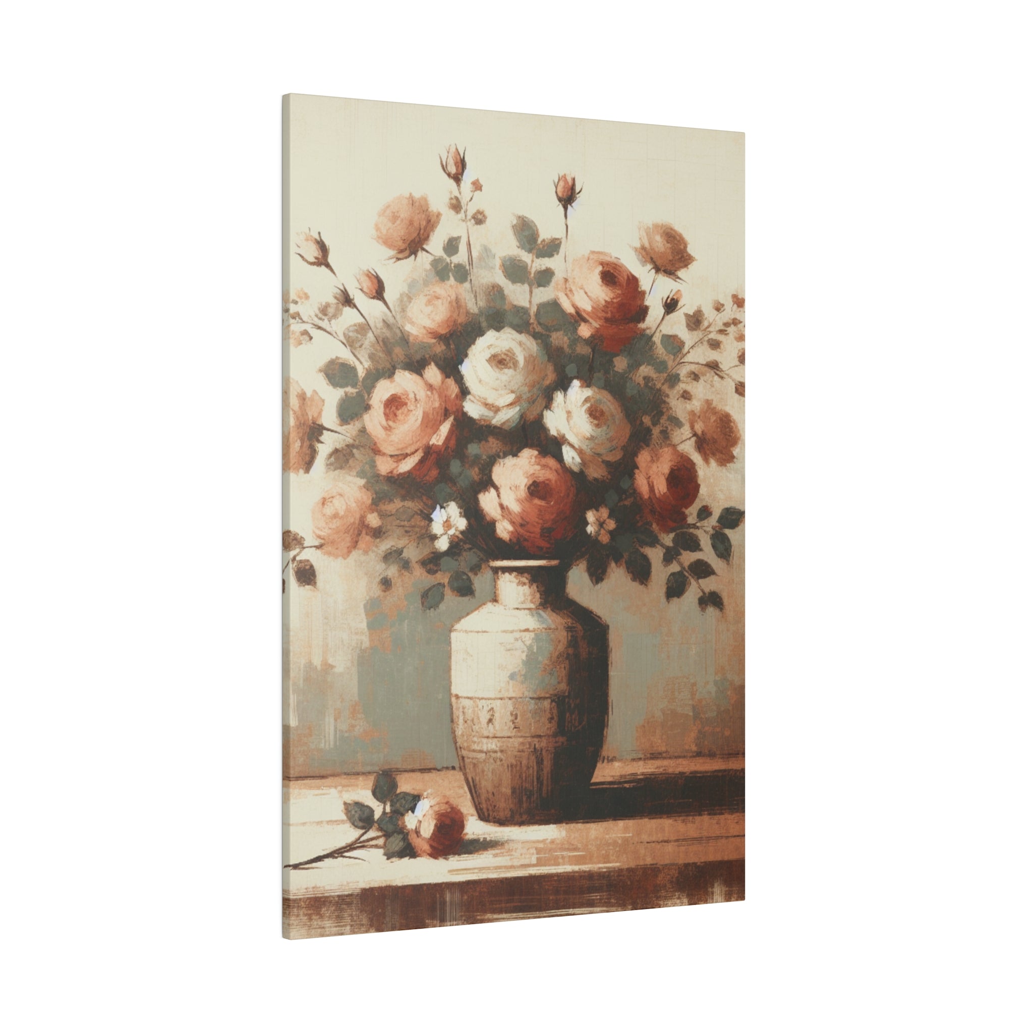 Blossom Pastels Roses Flowers In Vase Painting Canvas