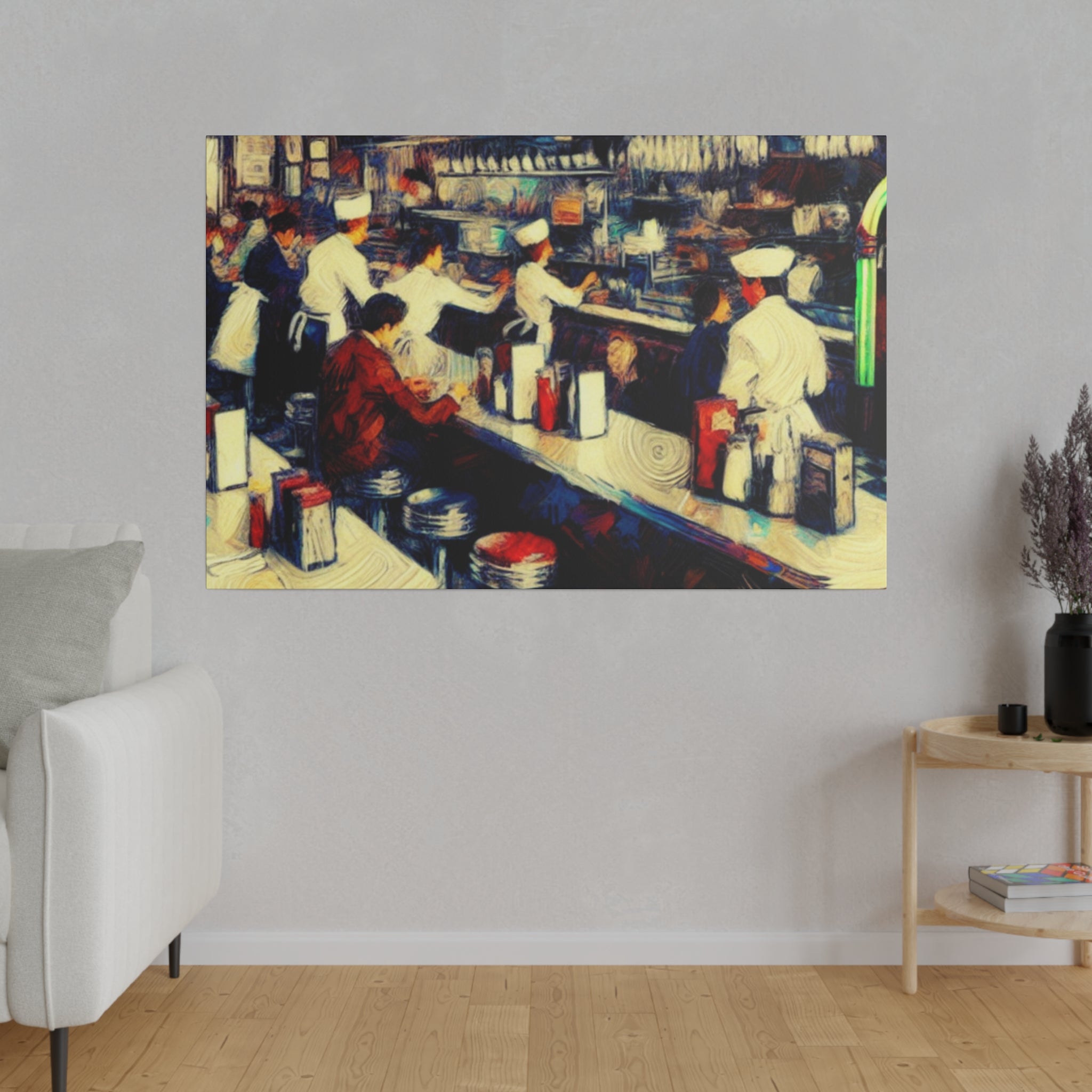 Retro Styled Diner Scene Diner Painting Canvas