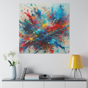 Bold Blue and Vibrant Red Splatter Explosion Abstract Wall Art Canvas